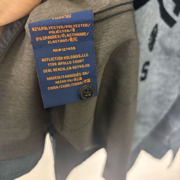 American Fighter Grey and Light Grey Acid Wash Collared Button Down Shirt Men's - Picture 8 of 8